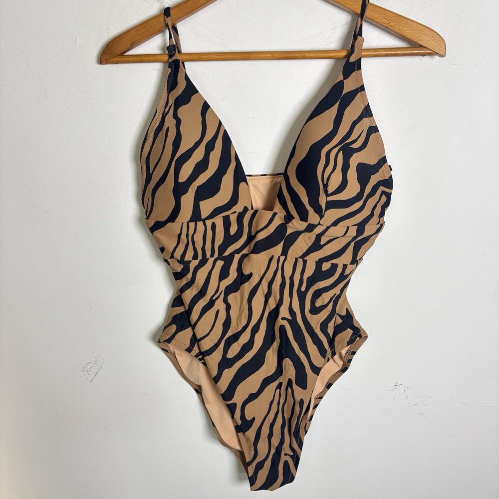 J.Crew V-Neck One Piece French Bathing Suit Zebra Print Size 12